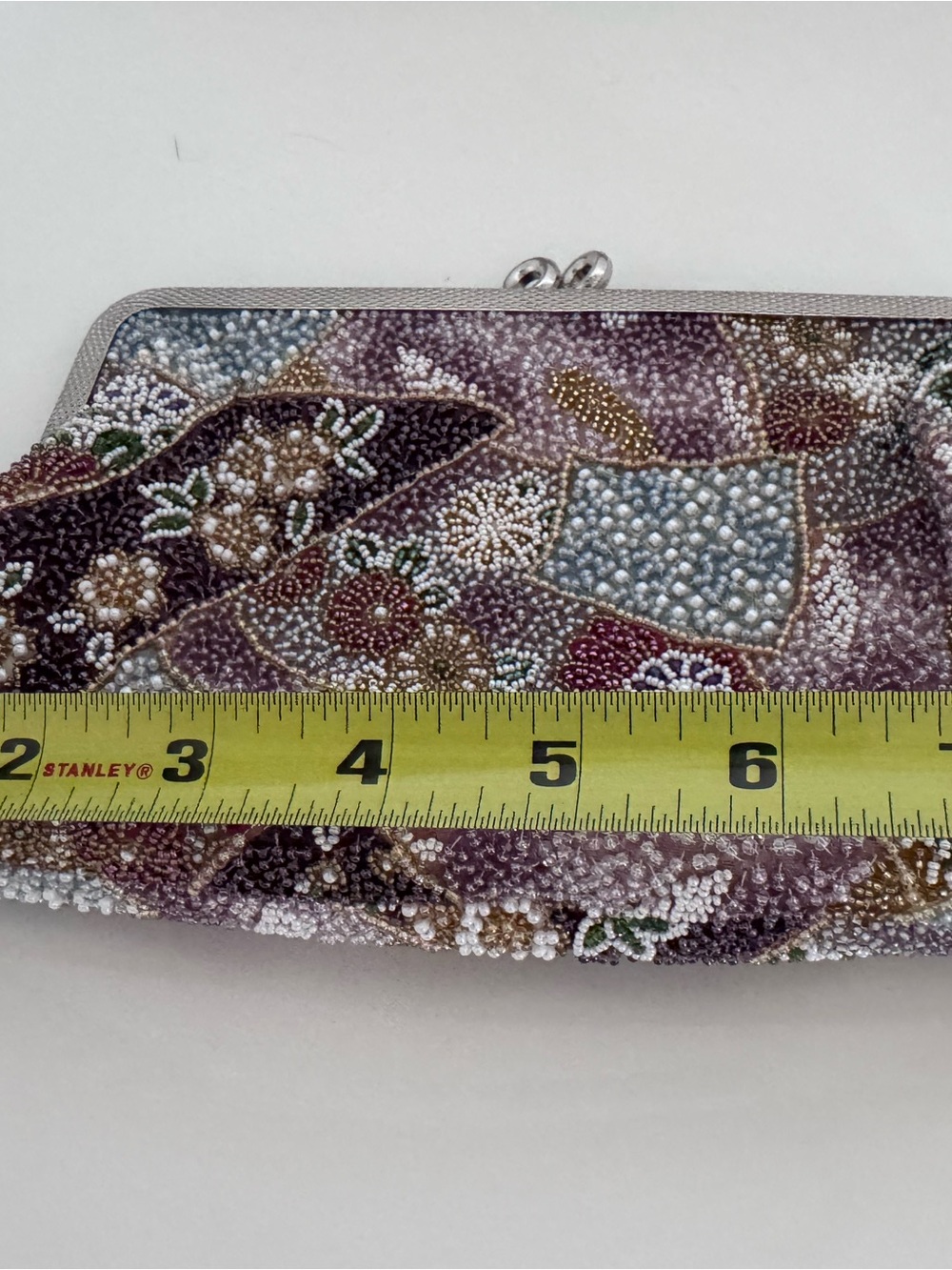 Vintage Handmade Seed Bead Clutch Purse Floral Patchwork Kiss Lock Evening Bag - Picture 5 of 7